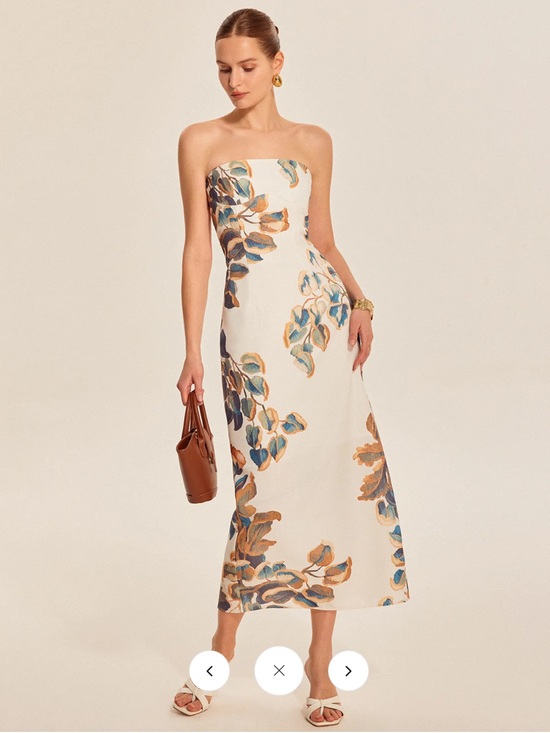Commense Dresses & Skirts - Commence Strapless Floral Leaf Midi Dress Size Medium
